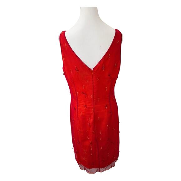 Vintage Express Mesh Overlay Beaded Red Bustier Dress Plunge Neck 90s Y2k 14 - Picture 8 of 10